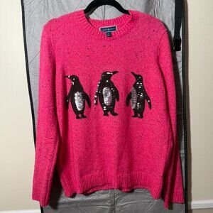 Karen Scott Fuchsia Penguin Sweater EUC